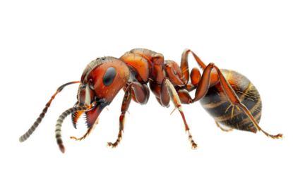 Red ant macro closeup isolated on a transparent background.