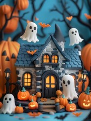 Playful Halloween Ghosts and Pumpkin Display