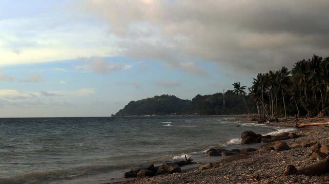 View of the waves on the beach in Majene Indonesia