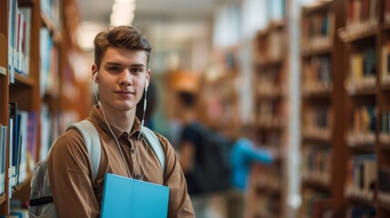 Student with Books in Library