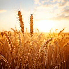 serene wheat field swaying in the gentle summer breeze with warm golden tones and ample