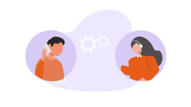 Animated video customer support service concept. Full length animation illustration. High quality 4k footage