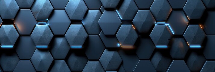 The image features a dark blue hexagonal background with glowing edges. Desktop background, website header background