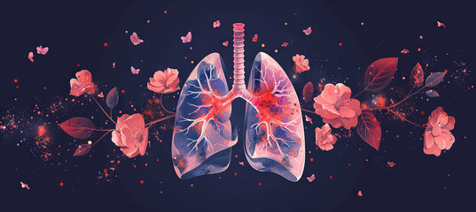Lung disease in human body, dark background