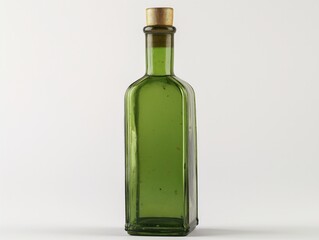 Antique green glass bottle with cork on a white background.