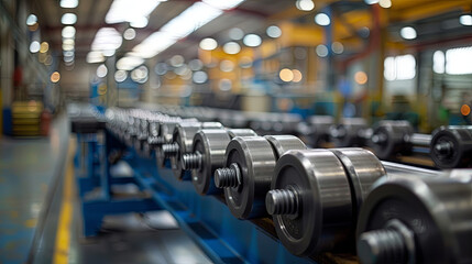 Fototapeta premium Production of dumbbells at the modern factory