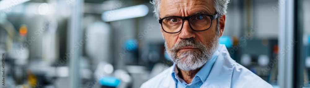 Poster a middle-aged engineer monitors and analyzes conditions in a modern electronics factory using automa