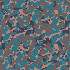Urban camouflage blue brown pattern, seamless background. Military camo print texture. Vector wallpaper