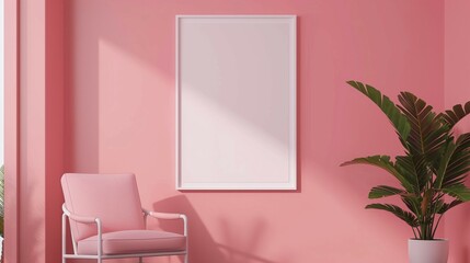 Wall poster frame mockup, home room interior, 3D render