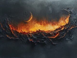 Orange flames lick at the night sky as a wildfire burns in the forest