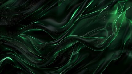 Obraz premium green background with dark lines and waves, dark green background with abstract design, dark emerald, fluid organic shapes.