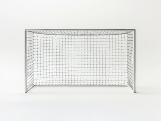 A minimalistic view of an empty soccer goal with netting, isolated on a white background.