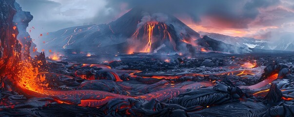 Bring the raw power of volcanic landscapes to life in a panoramic view that captivates viewers Show...