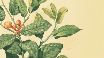 Obraz premium Contemporary botanical illustration of Ashwagandha root, focusing on stress reduction, with top copy space