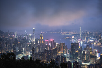 Aerial view of Hong Kong Skyline early morning and sunset