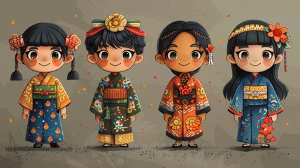 Characters celebrating Indonesian anniversary doodle illustrations