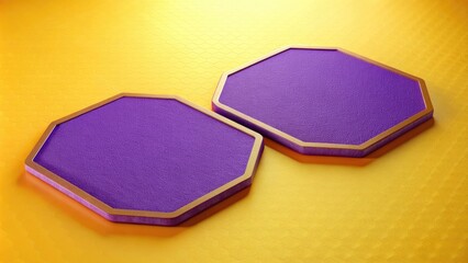 Fototapeta premium Purple hexagon on a yellow background.