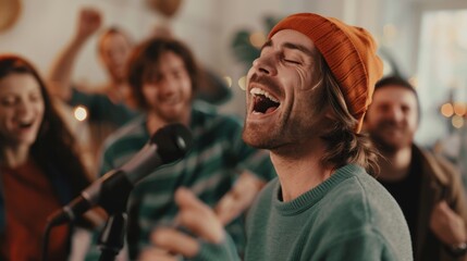 Man Singing Passionately at Party