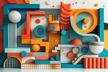 Abstract Geometric Shapes and Textures Composition