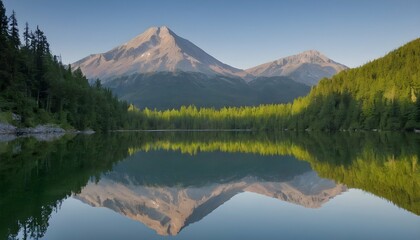 A mountain reflected in the calm waters of a lake upscaled 6 - Powered by Adobe