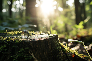 Obraz premium A nature in water drop with green ecology background. World water day and environmental protection concept