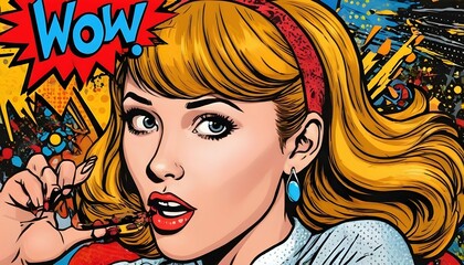 Illustrate a pop art girl with a comic book style upscaled 5