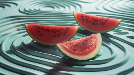 Sliced Watermelon Creating Ripples in Calm Aqua Tones