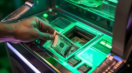 Payment Hand Withdrawing Money from a Virtual Lottery Machine Generative ai