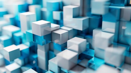 Obraz premium Abstract background with blue and white blocks, modern technology concept, futuristic design. Abstract geometric shape in 3D rendering.