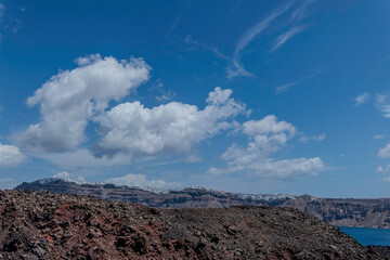 Santorini, Greece, May 4, 2024. View of the volcano on the island of Nea Kameni