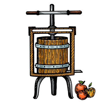 wooden apple press with apples clip art preview