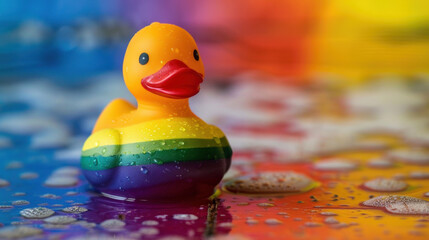Gay pride symbol with a rainbow-colored rubber duck