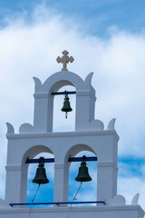 Santorini, Greece, May 4, 2024. Oia, Church of Panagia Akathistos Hymn, bells
