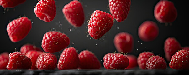 Ripe strawberries creating a dynamic splash in water, captured against a dramatic dark background.
