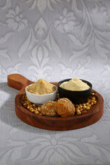 Indian Gur or Jaggery and Chana With Sattu Powder,Brown Sugar