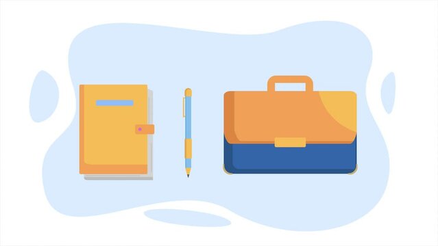 Animated video  office supplies concept. Full length animation illustration. High quality 4k footage