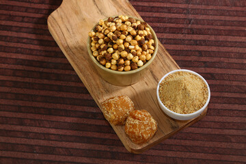 Indian Gur or Jaggery and Chana With Brown Sugar