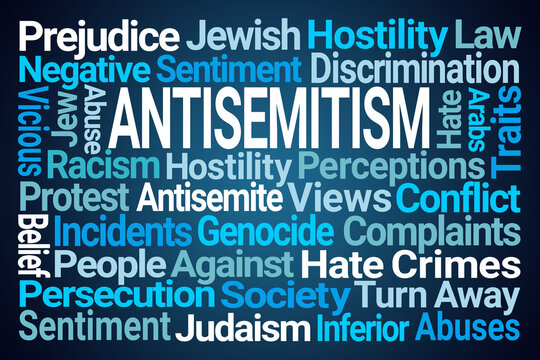 Antisemitism Word Cloud on Blue Background