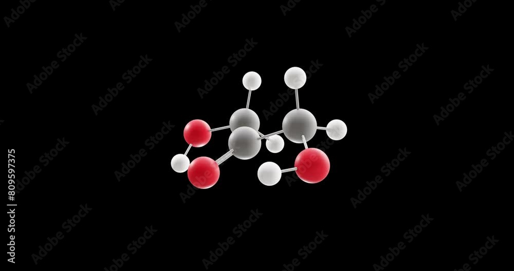 Poster Dihydroxyacetone molecule, rotating 3D model of simple saccharide, looped video on a black background