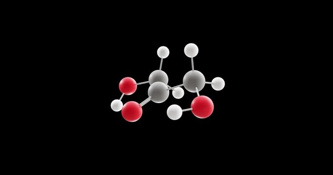 Dihydroxyacetone molecule, rotating 3D model of simple saccharide, looped video on a black background