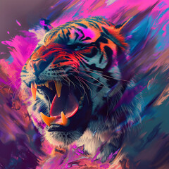 Vibrant tiger illustration with dynamic colors