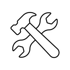 Wrench and hammer line icon isolated on white background
