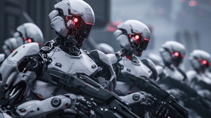 Cyberpunk military army robot squad with future advanced technology wallpaper AI generated image