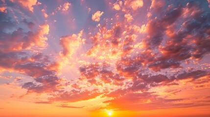 Fototapeta premium A stunning sunset with vibrant orange, pink, and blue clouds filling the sky, creating a dramatic and awe-inspiring view.