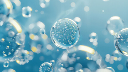 Bright background, transparent water drops on smooth colorful surface, abstract background