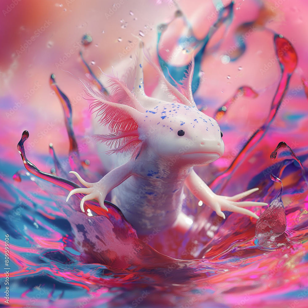 Wall mural Colorful Axolotl in a Surreal Water Setting - Wall murals