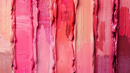  Swatch of lipstick set of shades pink and red color with texture composition smudge on background