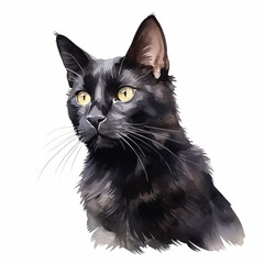 Creative Watercolor Illustration: Beautiful Black Cat Drawing, Artistic Expression of Feline Charm