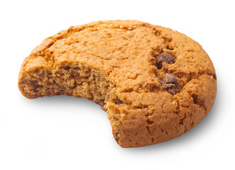 Bitten oatmeal cookies isolated on transparent background.