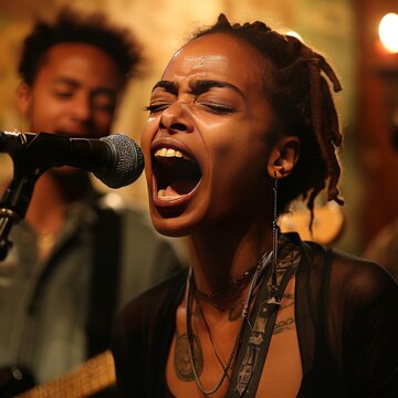 Musicians performing live, their facial expressions echoing the intensity and passion of their music